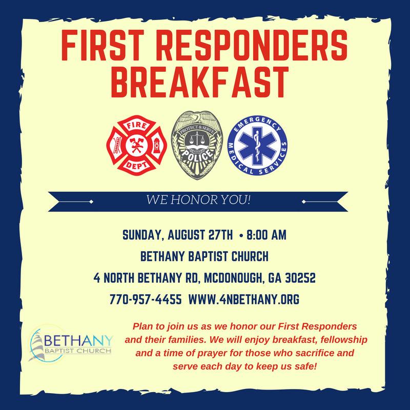 Plan to bring your favorite breakfast casserole or breakfast dessert and join us as we show our thanks and appreciation to those who serve and protect us on a daily basis.