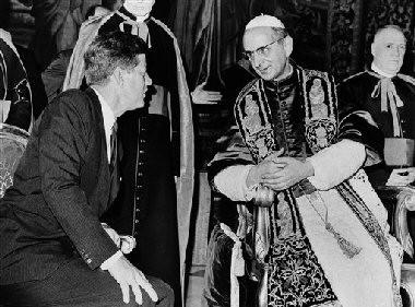President John F. Kennedy and Pope Paul VI talk at the Vatican in this July 2, 1963 file photo.