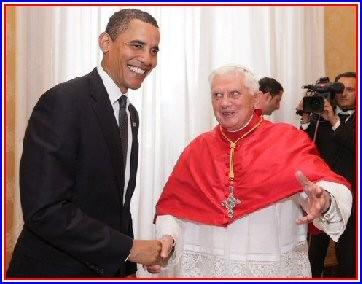 US President Barack Obama (L) meets with Cardinal Egan separating the two.