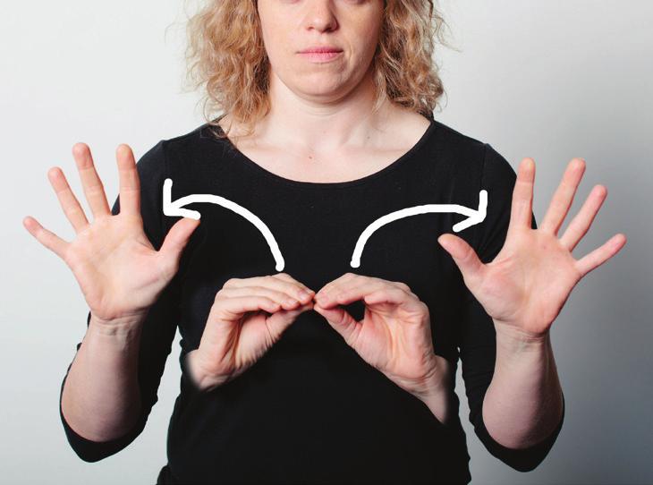 index finger of each hand near sides of Simultaneously move both hands apart to