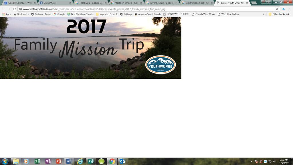 The Messenger page 6 ALL CHURCH FAMILY MISSION TRIP July 26-29, 2017 (Wednesday Saturday) We will be going to Fort Worth, TX and staying at Ridglea Christian Church to work with Connect FW.