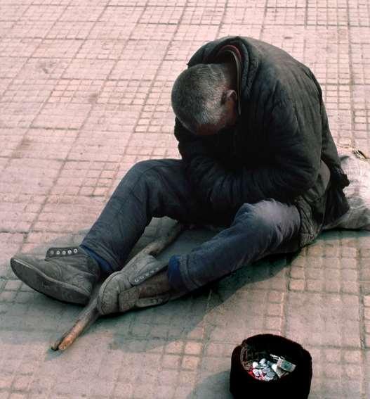 Typically in the ancient world it would so humiliate a man to be a beggar that he would crouch, cover