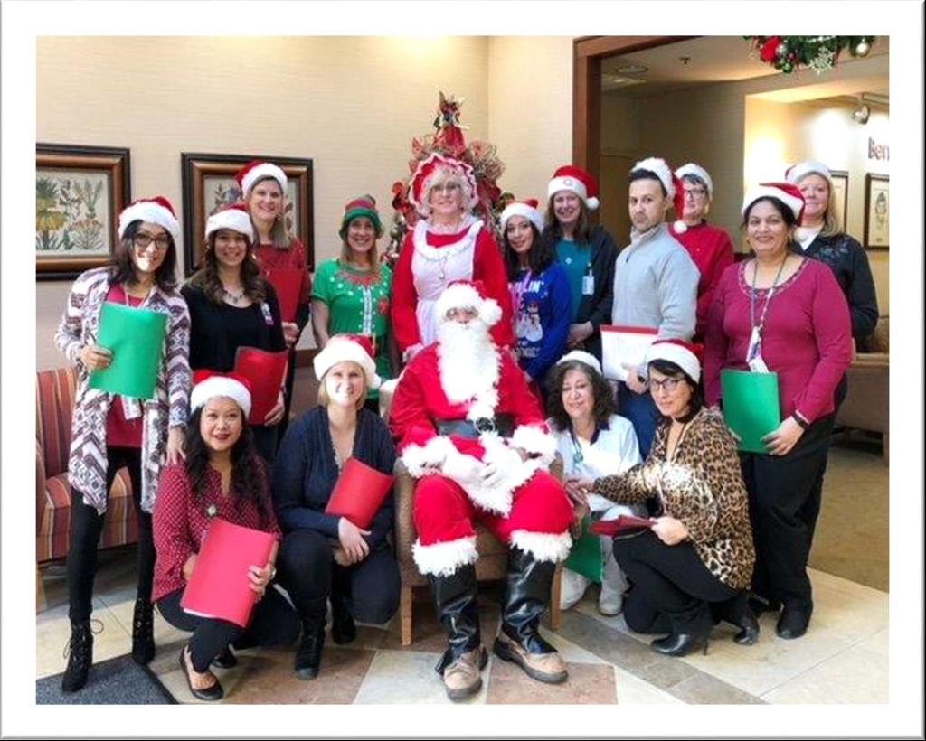 Tabor Hills Staff (pictured right) prepare to serenade the residents of the Healthcare Facility during the holiday season, an annual tradition that makes