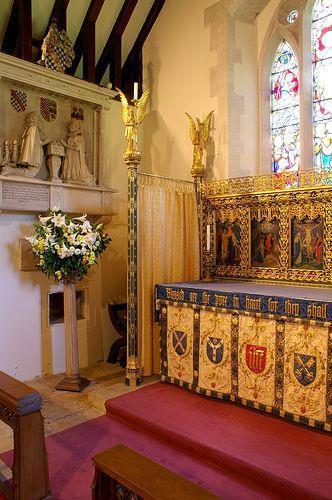 Miserden, Gloucestershire, altar by F. E. Howard incorporating panel paintings by Christopher Webb, 1928.