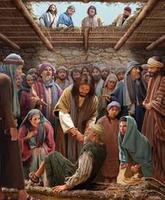 TM THE BIBLE MEETS LIFE: Parents, today your child heard about four men who brought their friend to Jesus. Jesus was able to help the man walk again.