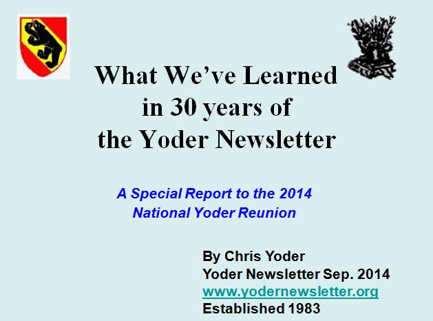 Cover Good morning everyone. I d like to start off by thanking Rich Yoder, owner of the Hans Yoder Homestead.