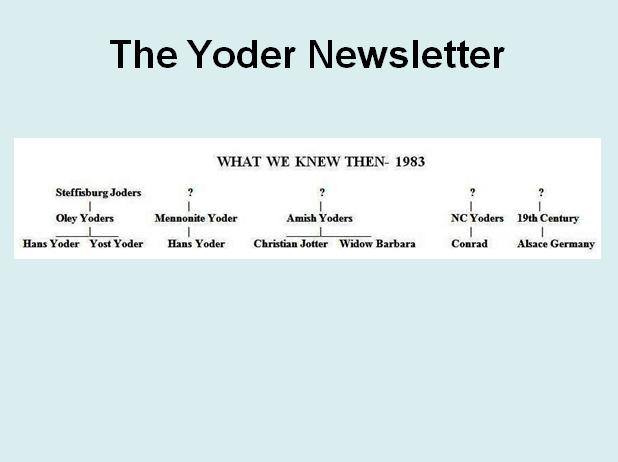 What we Knew When we started the newsletter, we knew about several main lines of Yoders in America.