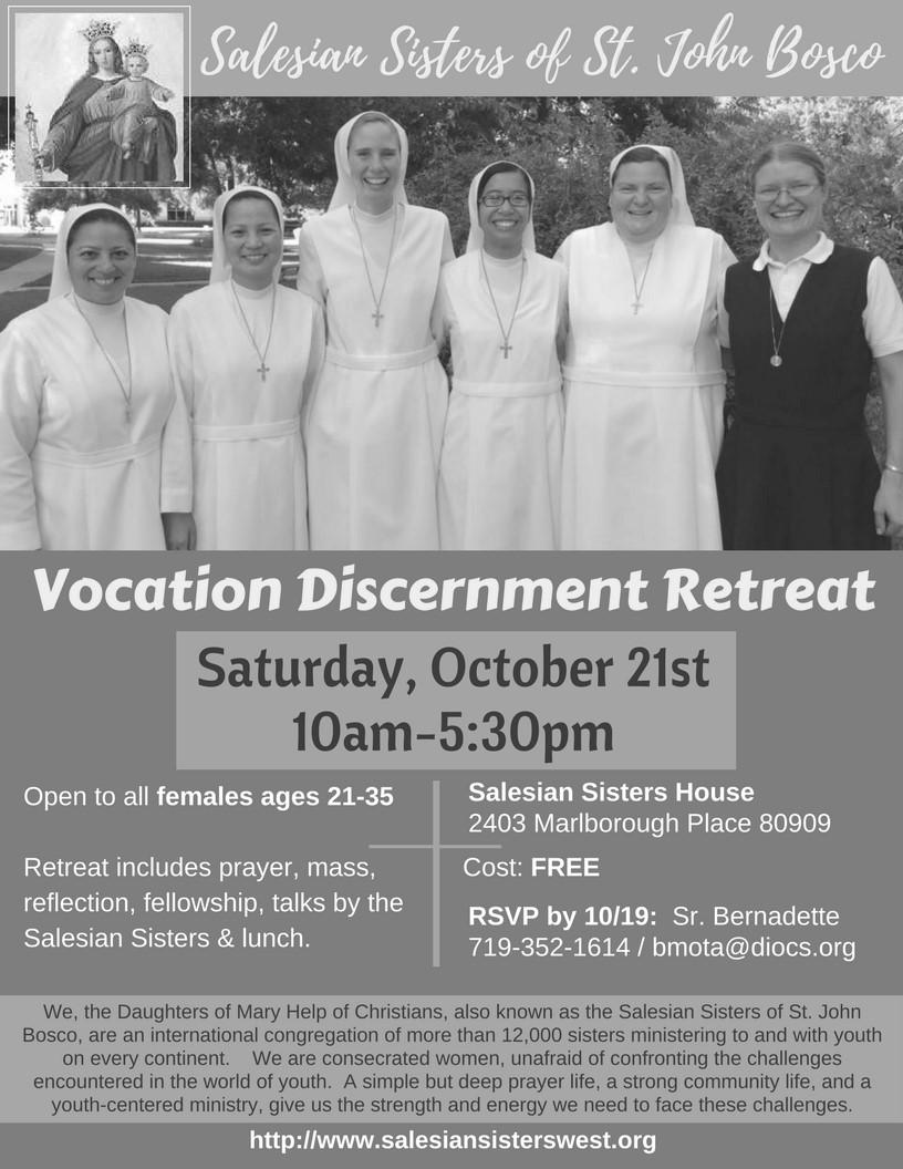 Vocations Ministry Bishop Sheridan will host a Luncheon on Thursday, October 19th for those interested in learning more about the ministry of promoting, supporting and affirming vocations to the