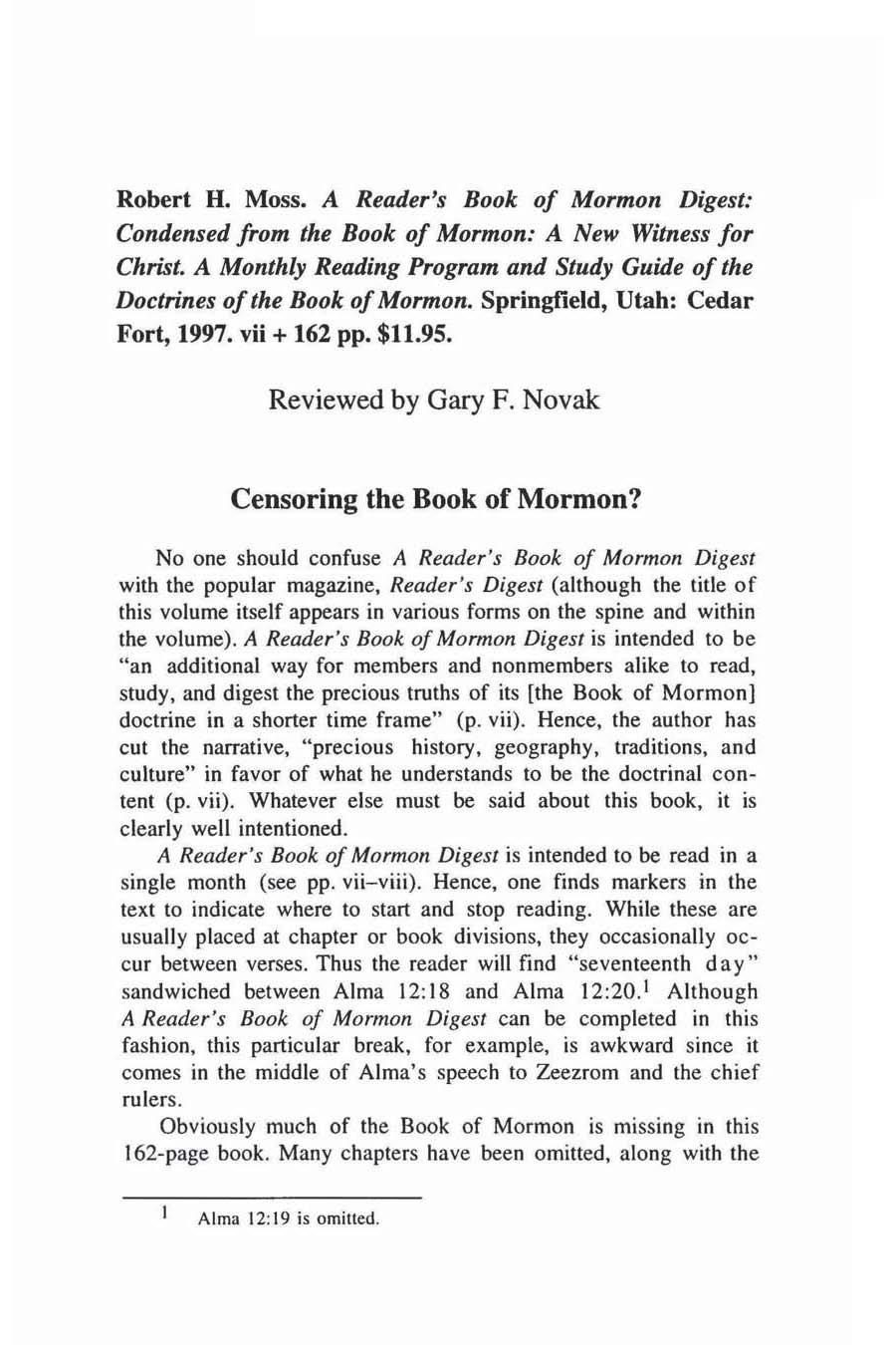 Robert H. Moss. A Reader's Book of Mormon Digest: Condensed from the Book of Mormon: A New Witness for Christ. A Monthly Reading Program and Study Guide of the Doctrines of the Book of Mormon.