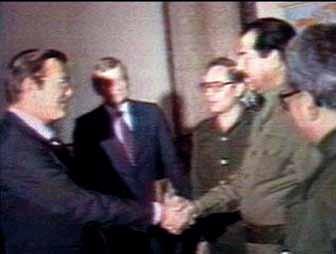 Iraq s Saddam Hussein welcomes U.S. Special Envoy to the Middle East Donald Rumsfeld to Baghdad, Dec. 20, 1983, during the Iran-Iraq War, in which the U.S. supported the Iraqi side.
