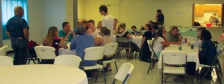 [top] One of the teams gathered on Wednesday night at North Charleston Baptist Church for a meal and for worship [left].