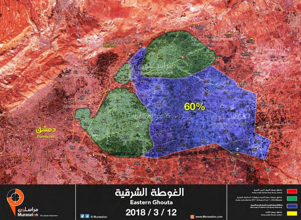 4 Qteifa and Al-Rahiba; The southern part controlled by the rebel forces includes Duma, Harasta, and Abrin.