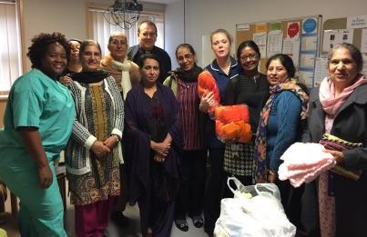 In liaison with the senior midwife, Karoline Demetriou in-charge and Consultant Obstetrician Shanthi Shanmugaliwgm, the Ladies Knitting Group were invited to the rest room in the delivery unit where