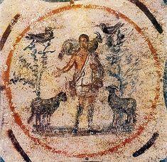 THE GOOD SHEPHERD The image of The Good Shepherd a beardless youth in pastoral scenes collecting sheep was the most common of these images, and was probably not understood as a portrait of the