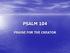 PSALM 104 PRAISE FOR THE CREATOR