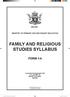 FAMILY AND RELIGIOUS STUDIES SYLLABUS
