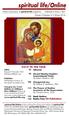 spiritual life/online Icon of The Holy Family Volume 2 Number 4 Winter 2016 Editorial Gerard Manley Hopkins Incarmational Vision By Robert Waldron, MA