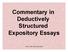Commentary in Deductively Structured Expository Essays. Vickie C. Ball, Harlan High School