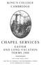 KING S COLLEGE CAMBRIDGE CHAPEL SERVICES EASTER AND LONG VACATION TERMS 2000 NOT TO BE TAKEN AWAY