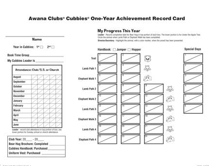 Sparks Name of handbook: HangGlider Form: Awana Sparks One-Year Achievement Record Card Recording: Record the completion date for each section in the center of card, under Handbook Sections.