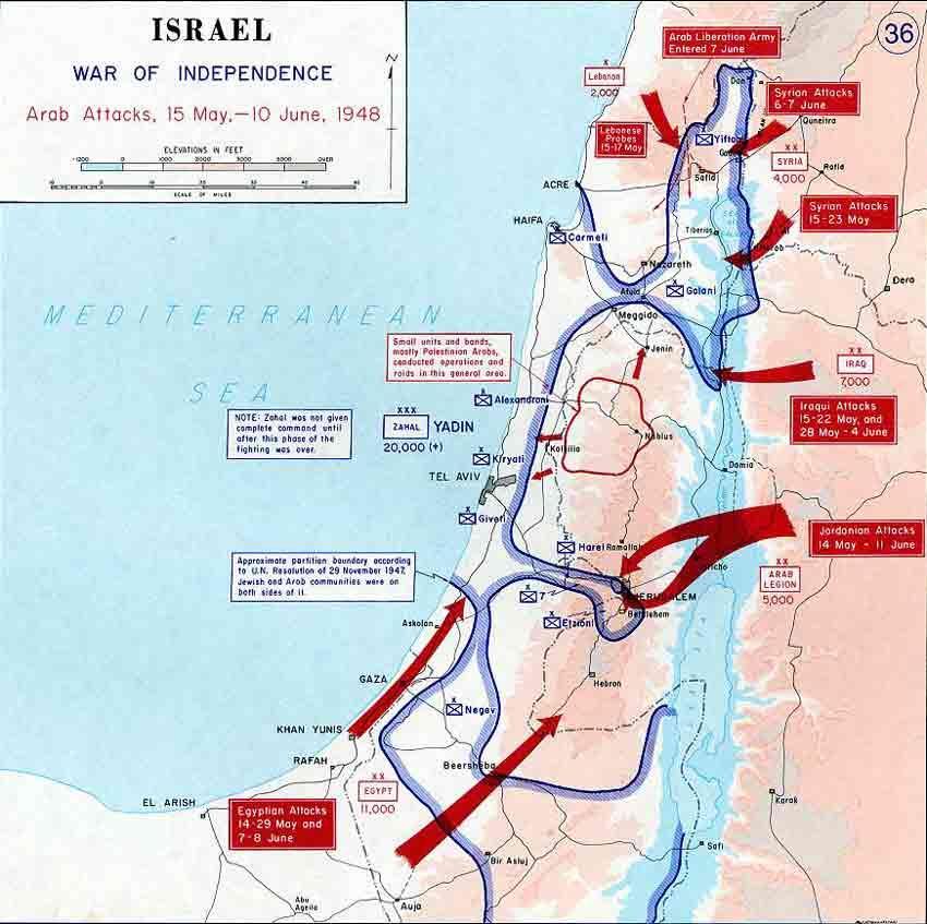 1948 Arab Invasion plans of Israel ( in red.