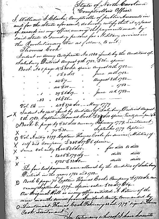 [Veteran was pensioned at the rate of $480 per annum commencing March 4 th, 1831, for service as a captain for two years in the North Carolina militia.