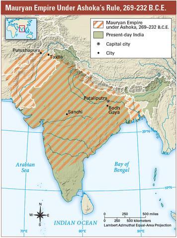 2. The Mauryas Unify India The Mauryas were the first leaders to unify India. The Indian subcontinent, once divided into many small kingdoms, covered more than one million square miles.