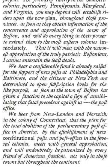 6: Norwich Packet, Vol. 1 No. 18, 27 Jan 3 Feb 1774 At this time Baltimore newspaper publisher William Goddard began an important tour of the colonies from Baltimore eastward to what is now Maine.
