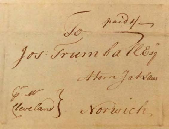 Fig. 13: Letter datelined Boston, 28 March 1774, Henry Hill to Joseph Trumbull at Hartford.