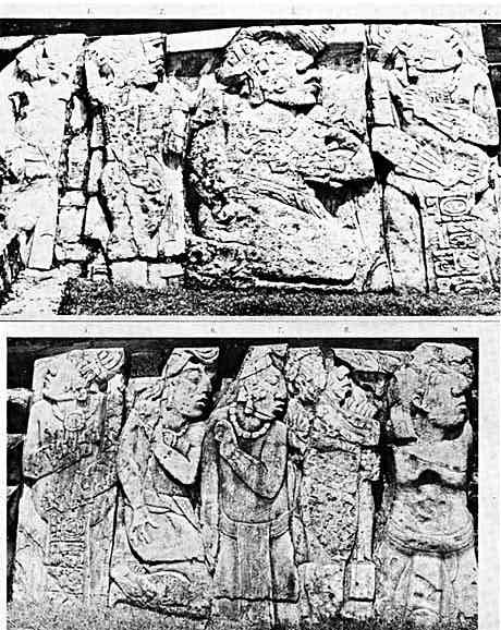 Fig. 6 Palenque: House A - Figures on the Basal Platform. Photo by Merle Green Robertson. As far as the representations are concerned, let us begin with the southernmost figure.