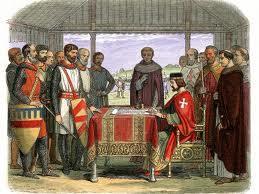 Magna Carta In 1215, the English nobles (barons) rebelled against the taxes and forced loans being collected by King John.