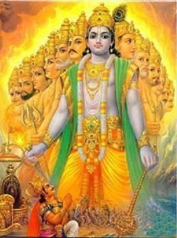 Vishvarupa ~ God in everything Brahman ~ The spirit manifesting as everything Sri Krishna shows himself to Arjun in his cosmic form, Vishvarupa, which depicts the idea that God can be thought of and