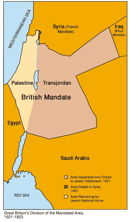 British Mandate of Palestine 1922 to 1948 1922 Britain received the League of Nations Mandate over Palestine 1937 Britain proposed a separation of the Mandate are between Jews & Arabs (The Arabs