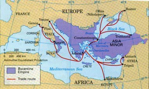 CONSTANTINOPLE Crossroads of Europe and Asia Connected to 3 continents by caravan tracks, rivers, seaways and roads The Byzantine Empire Controlled