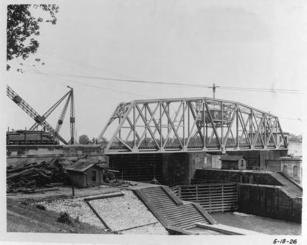 Power On The Falls A May 1926 view of the combined railroad and highway bridge placed over the