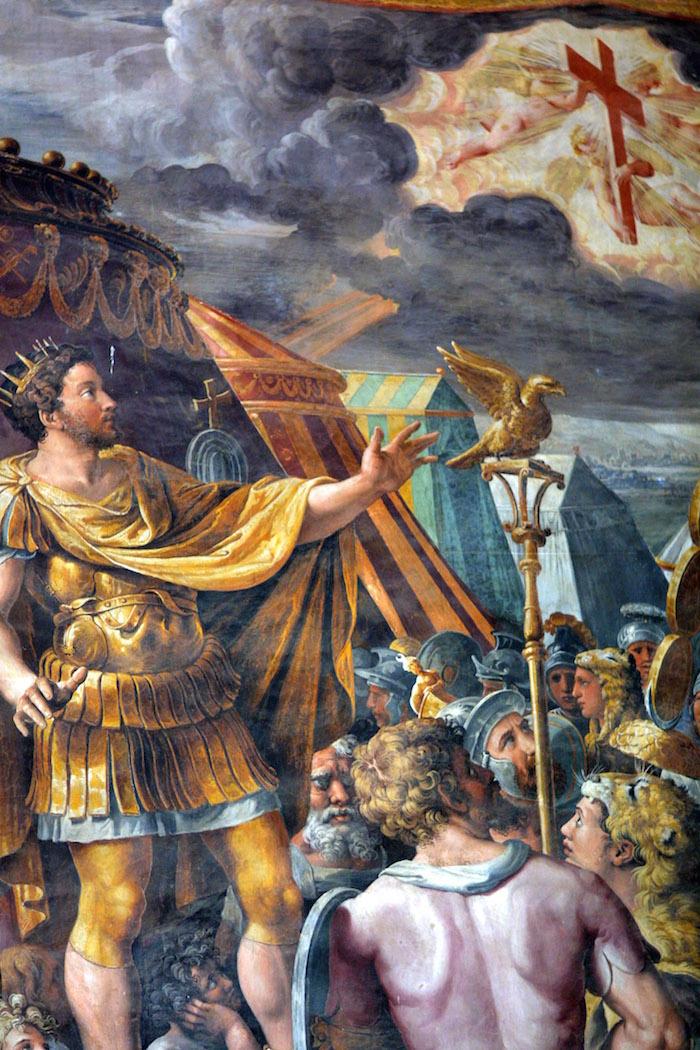 A painting in the Vatican in Rome depicts Constantine during the Roman civil war having a vision of the Christian cross. 2.