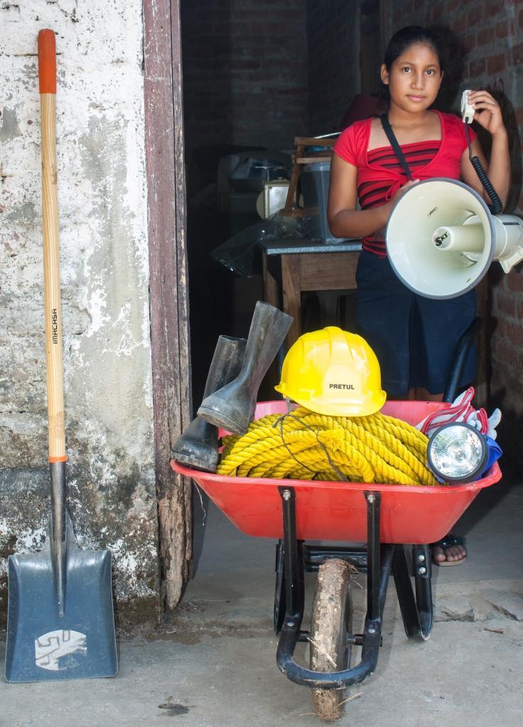 10-year-old Aracely shows us the new rescue and evacuation equipment for use