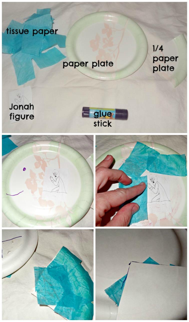 3. Make a paper plate whale and glue a picture of Jonah onto the whale. Online 1.