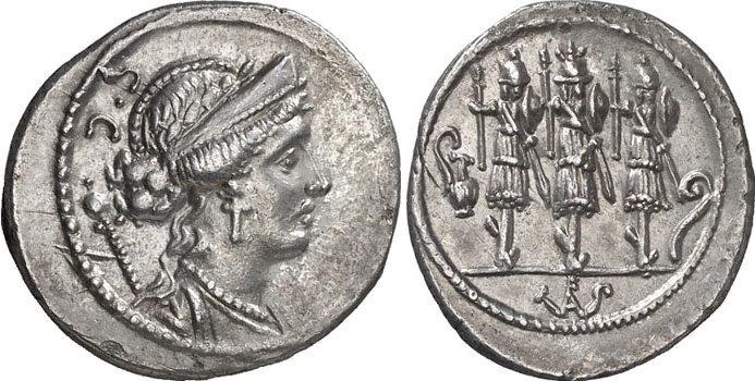 RRC 426/3, 56 BC Victorious Venus before Octavian: after Sulla Trophies show