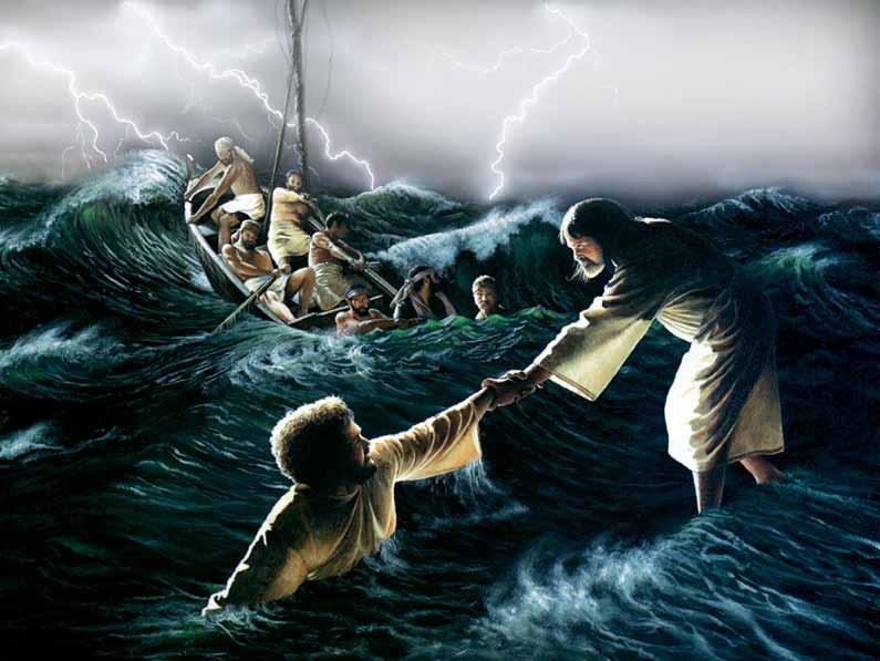 Peter got out of the boat. He began to walk to Jesus on top of the water. However, when Peter looked at the wind and waves, he became afraid and began to sink. What should he do?