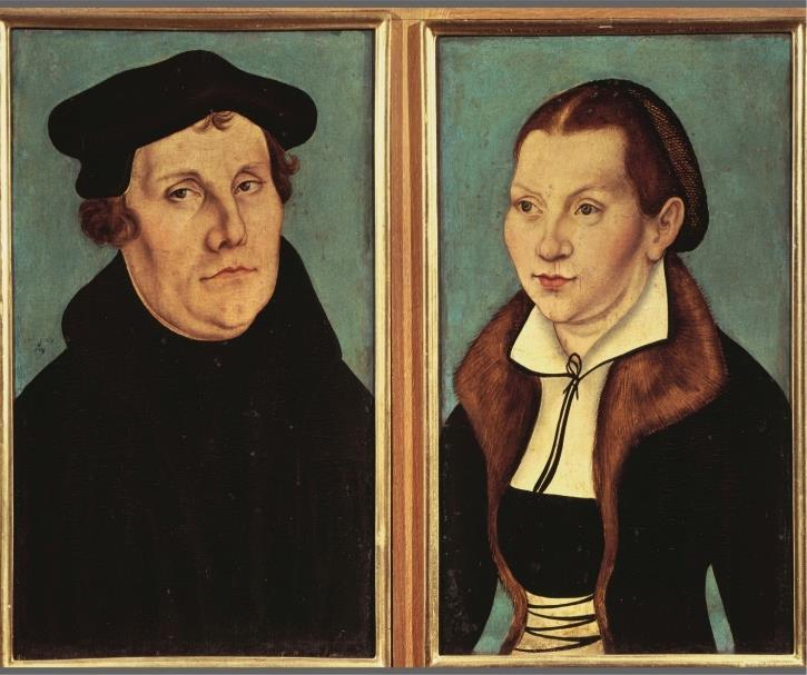 Martin Luther and Katherina von Bora This double portrait of Martin Luther and his wife was done by Lucas Cranach the Elder in 1529.