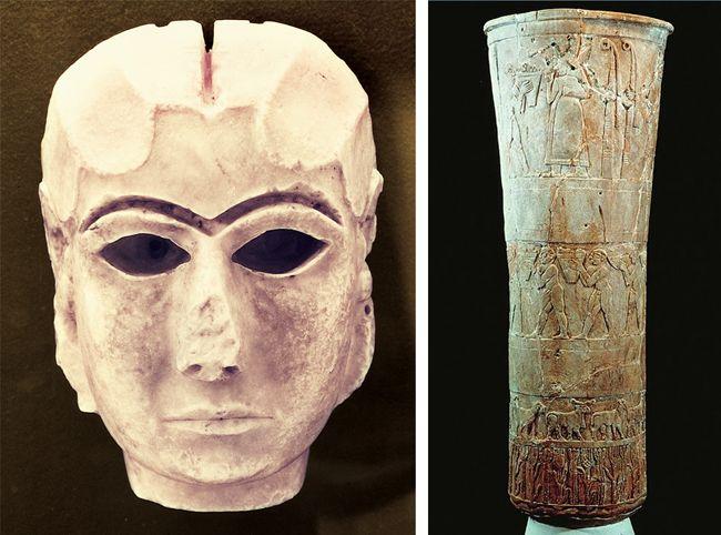 Inanna, Uruk Iraq ca 3200BCE https://youtu.be/ssuht-a8cho Both (Left) Female Head (Inanna) and Warka Vase were looted during the Iraq war in 2003 but were returned.