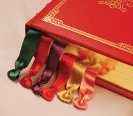 Ribbons. Six liturgically-coloured 25mm-wide ribbons with hand-sewn butterfly ends to ensure no fraying. Expertly joined to the volume to prevent tangling.