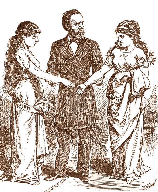 The Warrior Politician R U T H E R F O R D B. H A Y E S This 1878 illustration shows President Hayes trying to reunite the North and South after the Civil War.