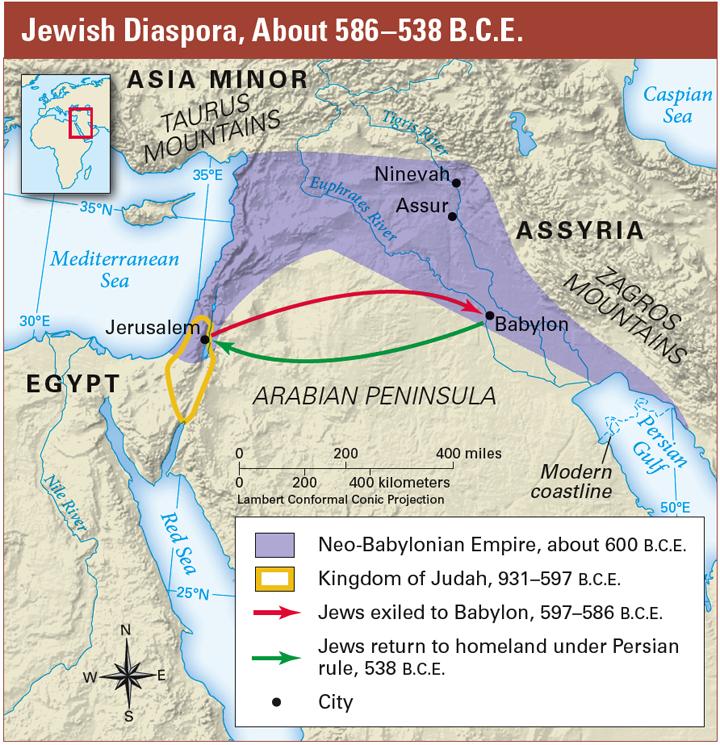 Many Jews were exiled from their homeland to Babylon at the start of the Jewish Diaspora. In 539 B.C.E., the Persians conquered the Babylonians. The Persian king, Cyrus, ended the Jews exile.