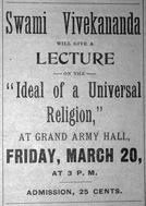 Medford, Massachusetts. Swami Vivekananda visited Medford on March 20th, 1896 and delivered a lecture entitled, Ideal of a Universal Religion. His hostess was Mrs.