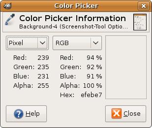 דגימת מיזוג merged) (Sample - מגדיר אם לדגום את צבע השכבה הנוכחית בלבד, או לדגום את הצבע הנראה, גם אם הוא מורכב מצבעים ושקיפויות של שכבות מרובות. מצב בחירה mode) (Pick - ראה "מצבים" למטה.