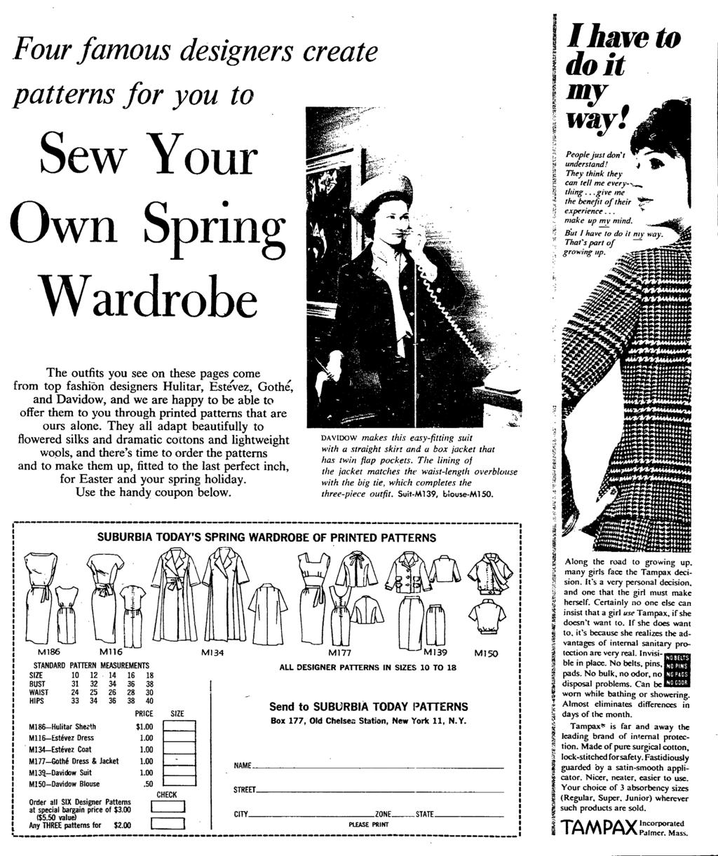 Four famous designers create patterns for you to Sew Your Own Spring lbavew do it imy wav!, " ;': l Peoplejust don't F understand!