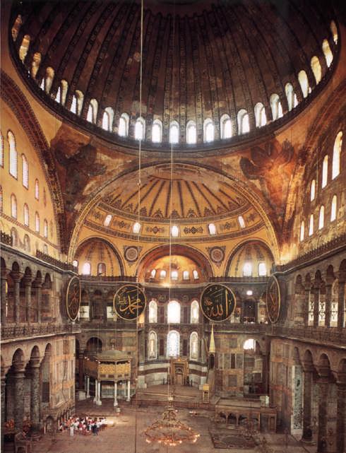 Byzantium, now Istanbul) Construction Dome of brick Rising up from 4 main piers Dome is much higher
