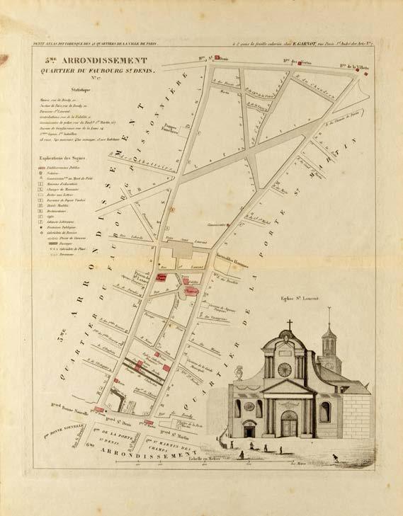 Quarier du Faubourg S. Denis. Hand colored map by Ariside Michel Perro, c.